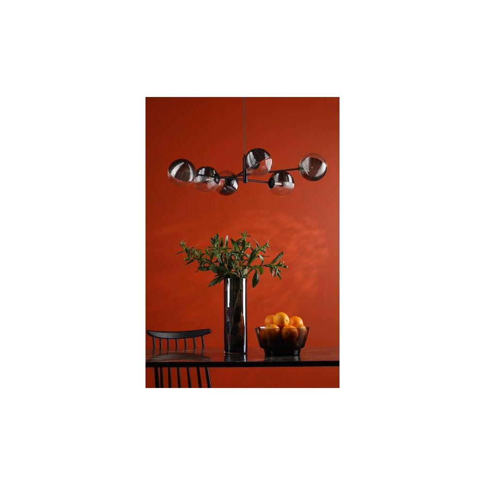 VIG0622-19 Vignette 6 Light Pendant Matt Black & Smoked/Clear Ribbed Glass