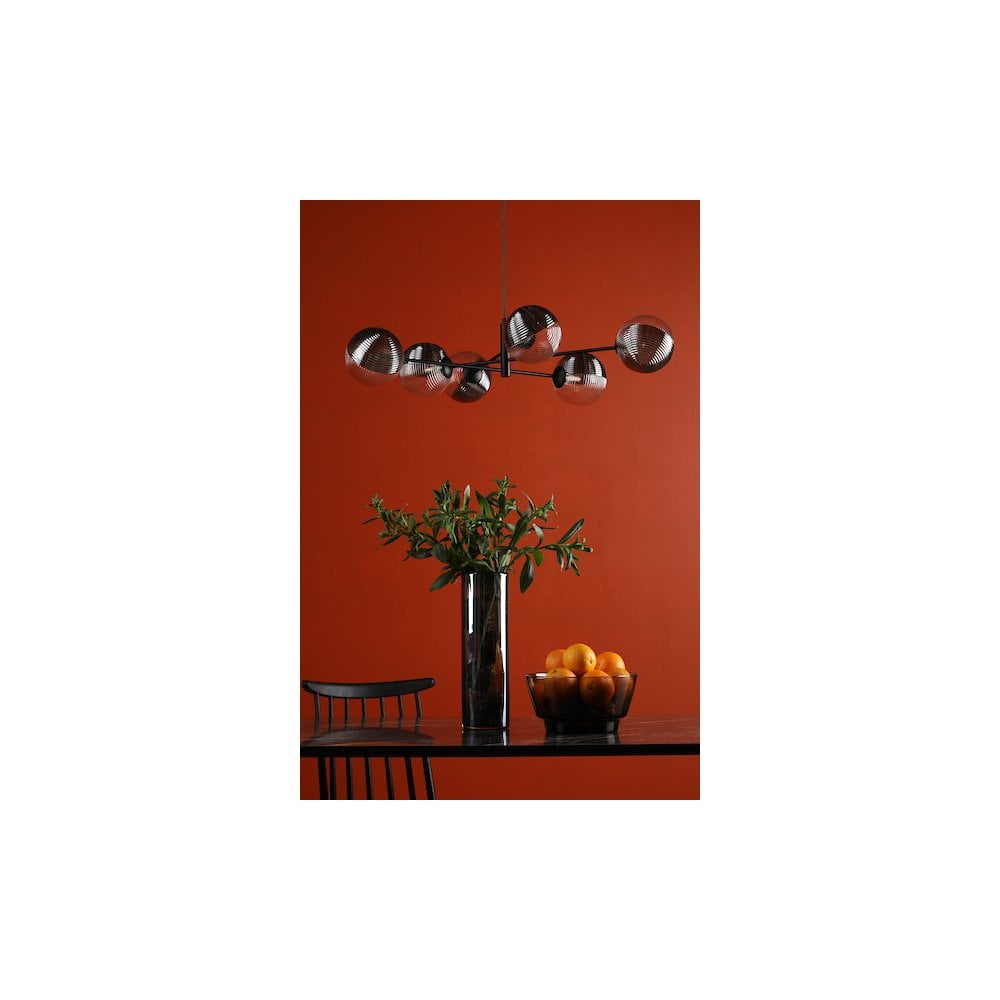 VIG0622-19 Vignette 6 Light Pendant Matt Black & Smoked/Clear Ribbed Glass