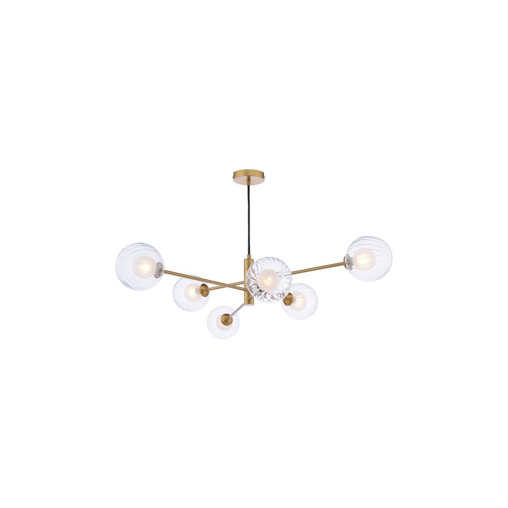 VIG0645-20 Vignette 6 Light Pendant Aged Brass & Clear/Opal Glass
