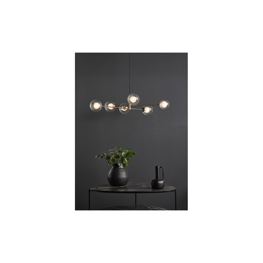 VIG0645-20 Vignette 6 Light Pendant Aged Brass & Clear/Opal Glass