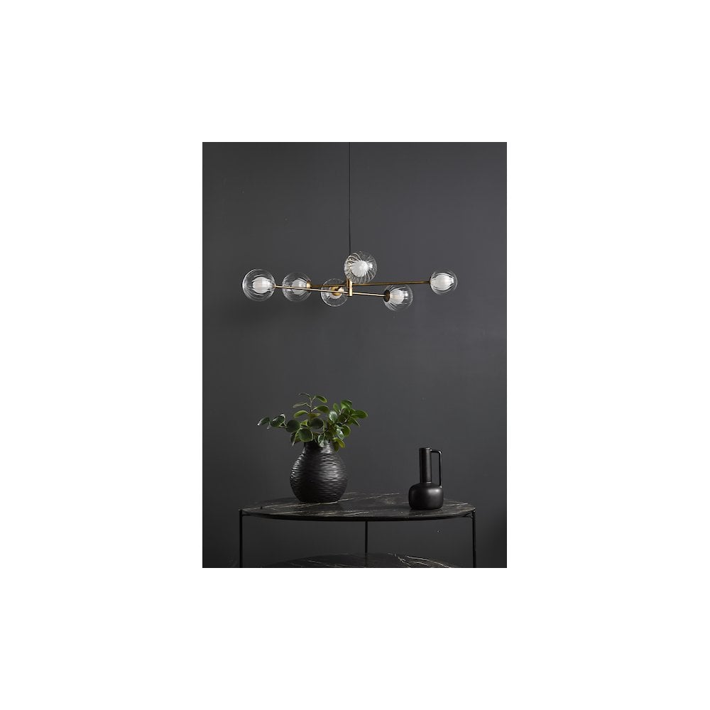 VIG0645-20 Vignette 6 Light Pendant Aged Brass & Clear/Opal Glass