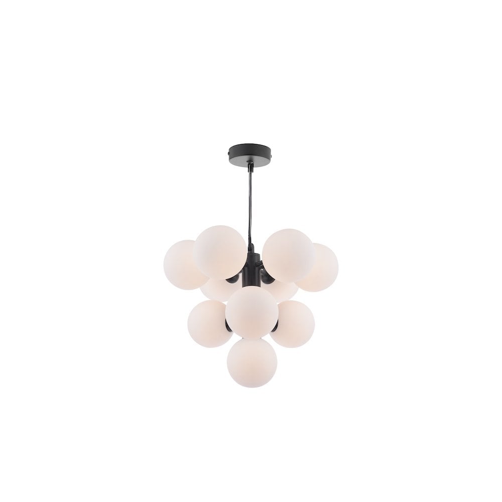 VIN2322-02 Vine 10 Light Pendant Satin Black & Opal Glass