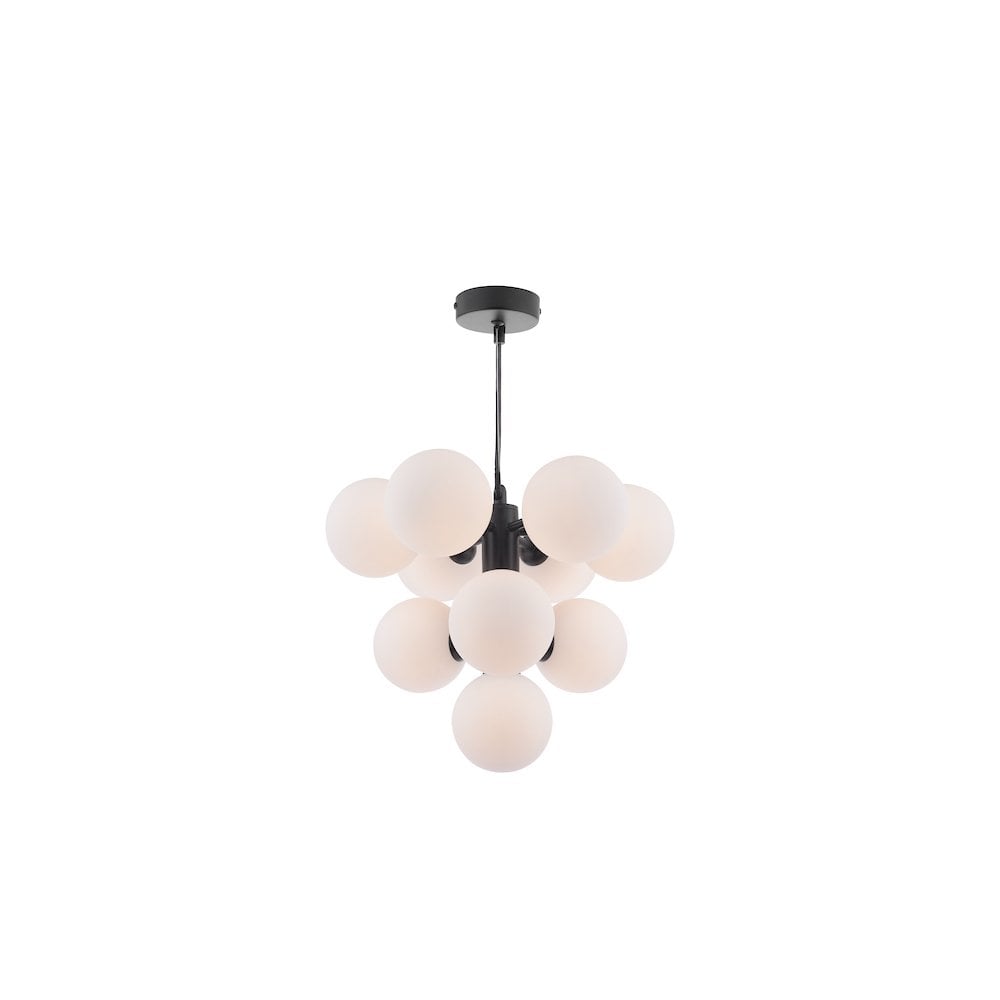 VIN2322-02 Vine 10 Light Pendant Satin Black & Opal Glass