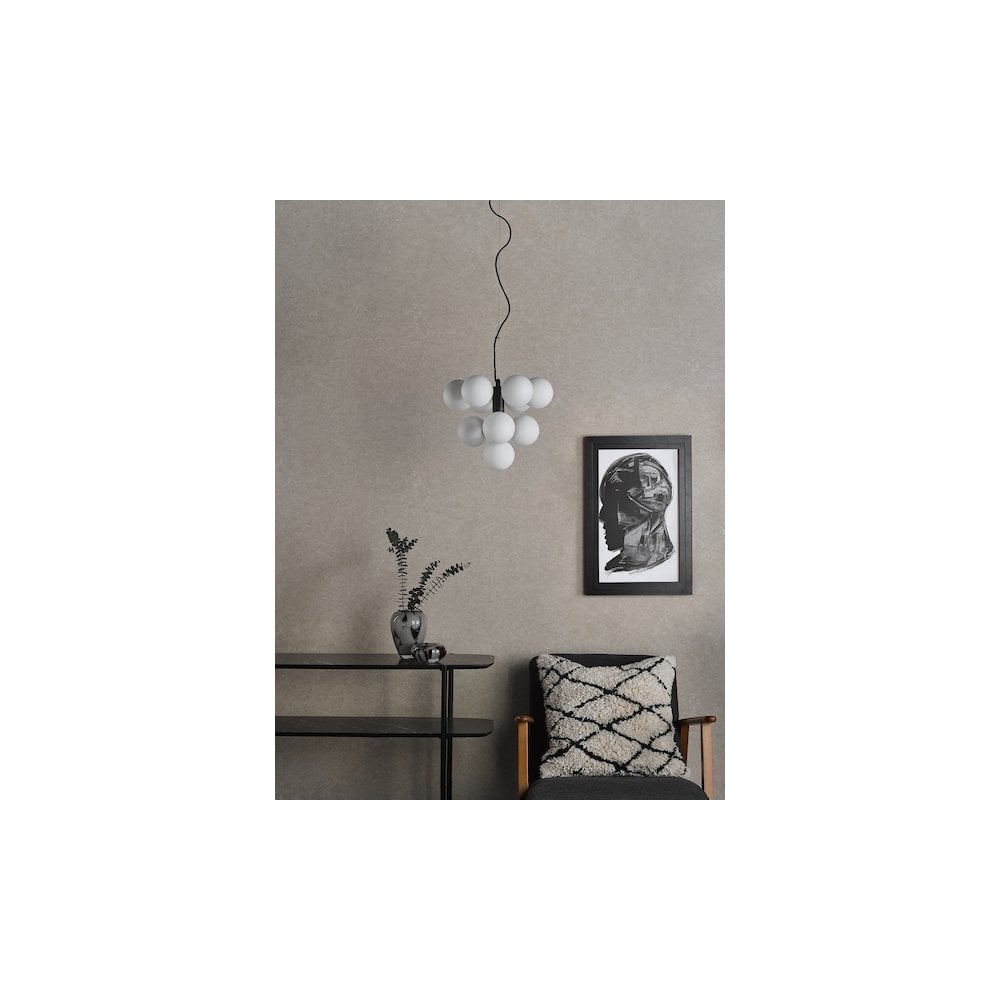 VIN2322-02 Vine 10 Light Pendant Satin Black & Opal Glass