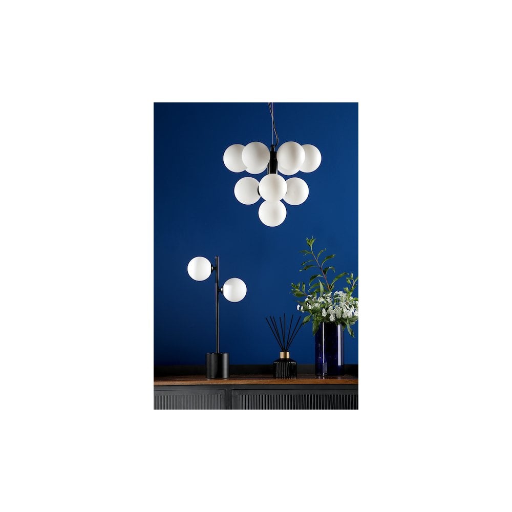 VIN2322-02 Vine 10 Light Pendant Satin Black & Opal Glass