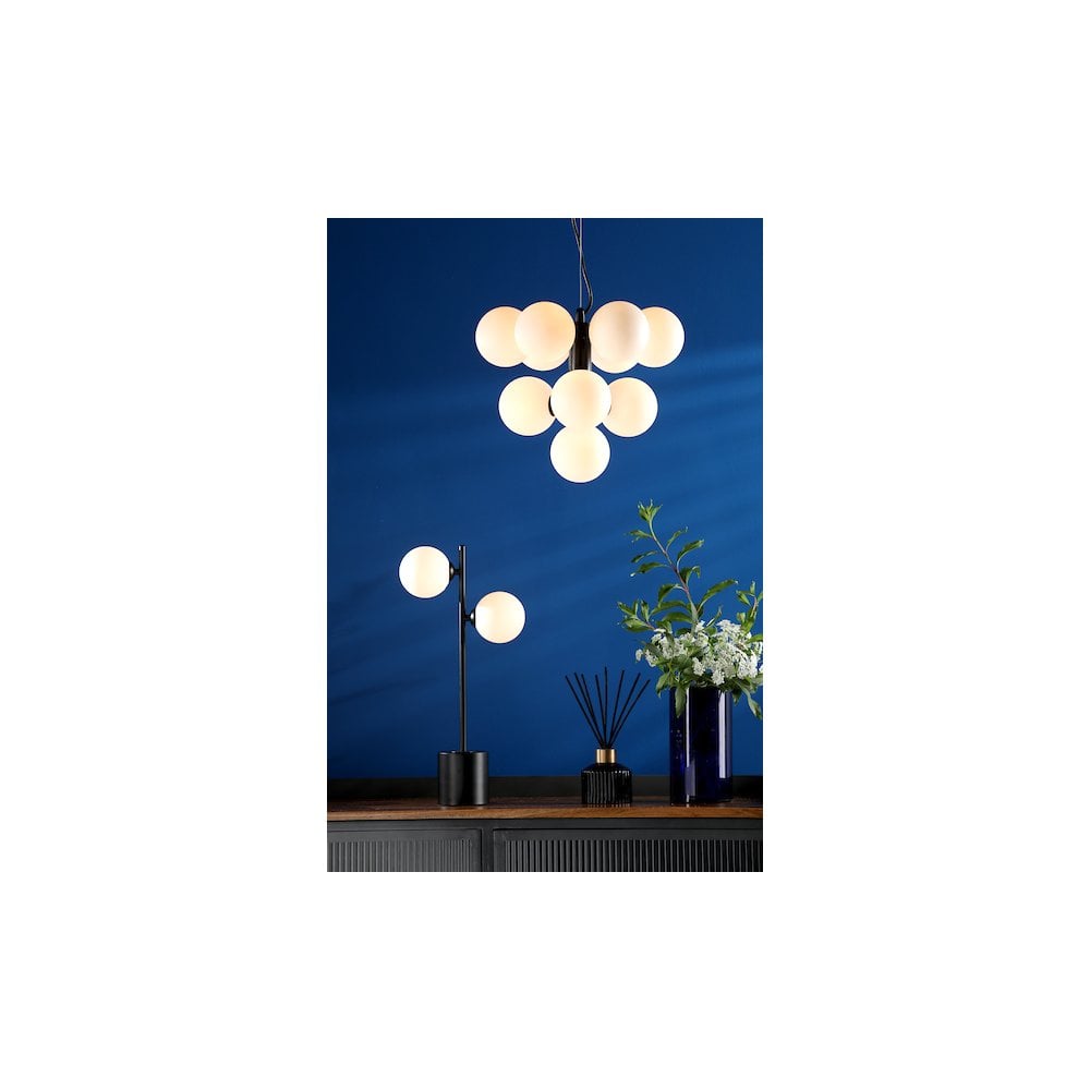VIN2322-02 Vine 10 Light Pendant Satin Black & Opal Glass