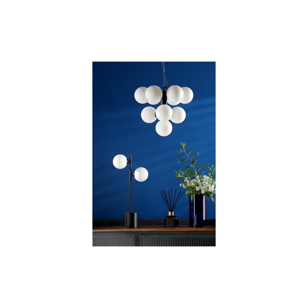 VIN2322-02 Vine 10 Light Pendant Satin Black & Opal Glass