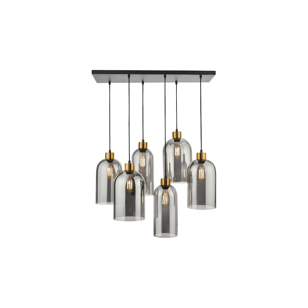 ALM6422 Alma 6 Light Bar Pendant Matt Black Smoked Glass