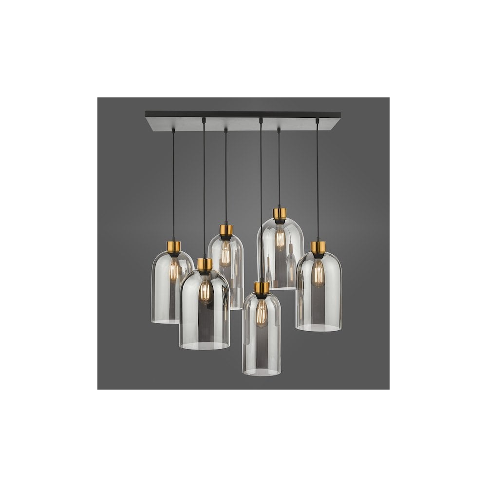 ALM6422 Alma 6 Light Bar Pendant Matt Black Smoked Glass