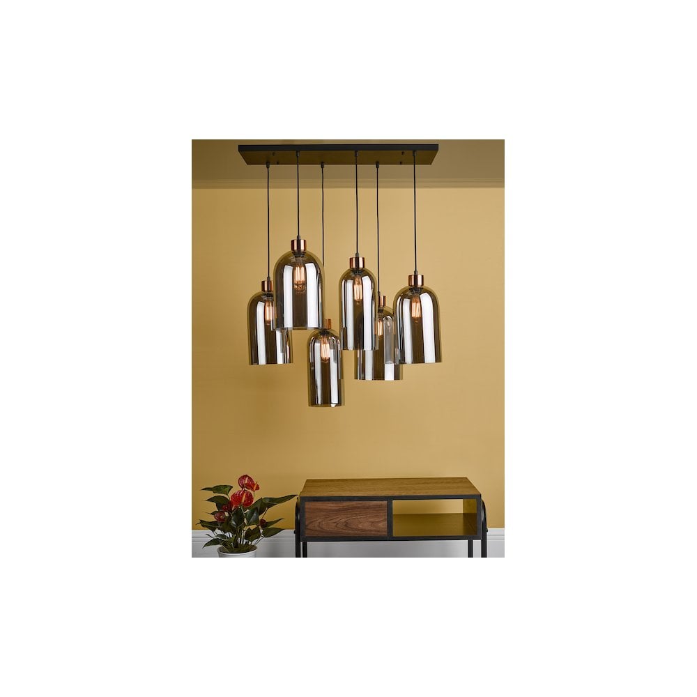 ALM6422 Alma 6 Light Bar Pendant Matt Black Smoked Glass