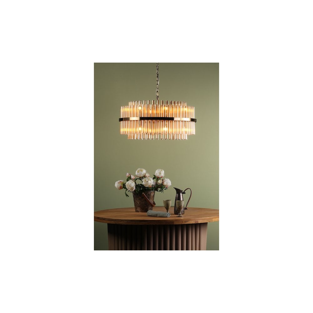 IMA1635 Imani 16 Light Pendant Natural Brass and Champagne Glass