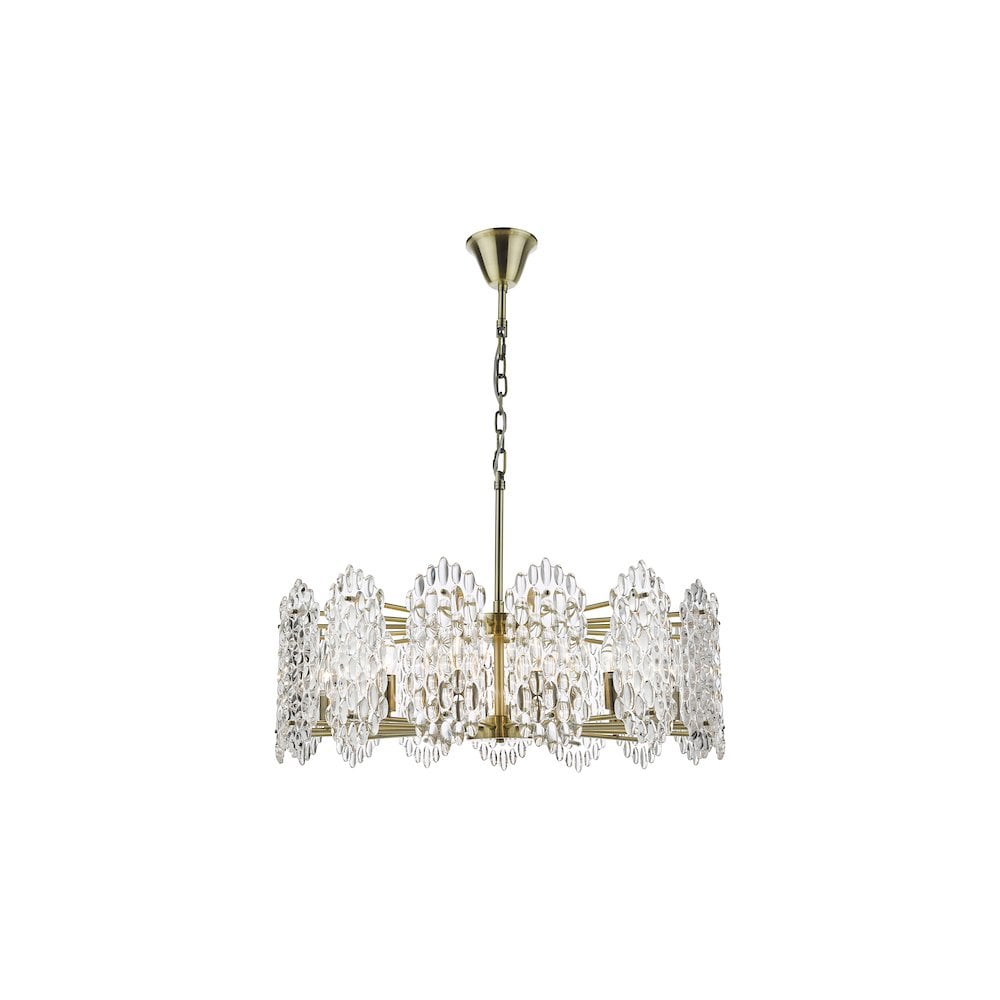 POR1575 Porthos 15 Light Pendant Antique Brass Glass