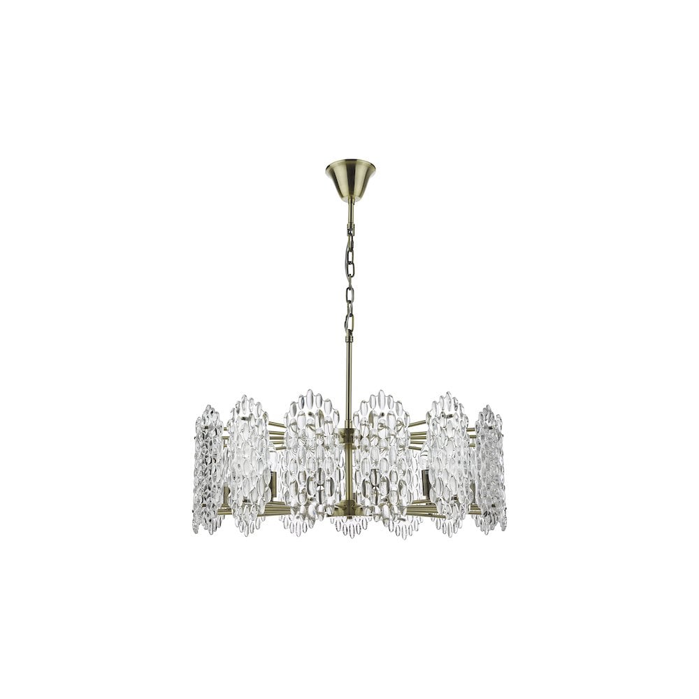 POR1575 Porthos 15 Light Pendant Antique Brass Glass