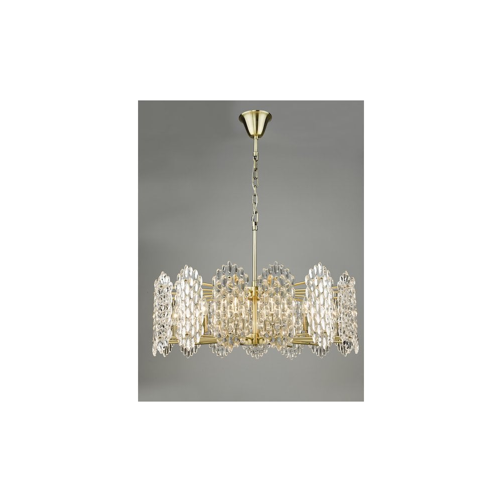 POR1575 Porthos 15 Light Pendant Antique Brass Glass