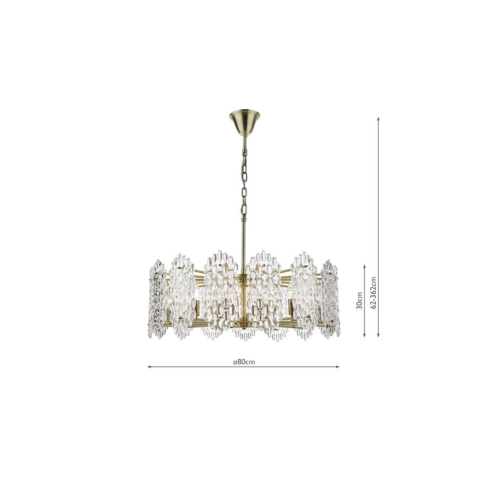 POR1575 Porthos 15 Light Pendant Antique Brass Glass
