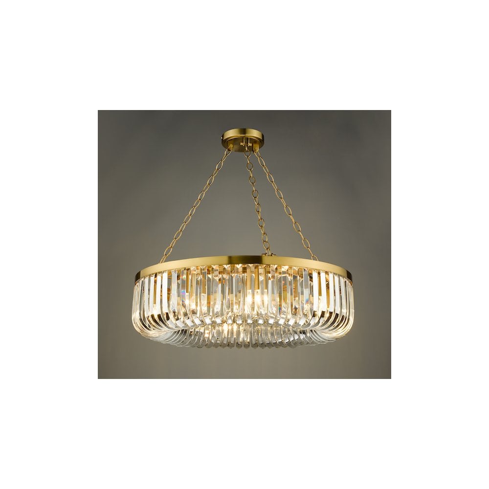 SIG0835 Sigourney 8 Light Pendant Satin Gold and Glass