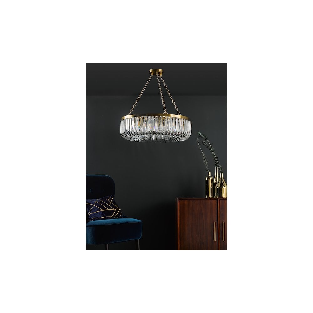 SIG0835 Sigourney 8 Light Pendant Satin Gold and Glass