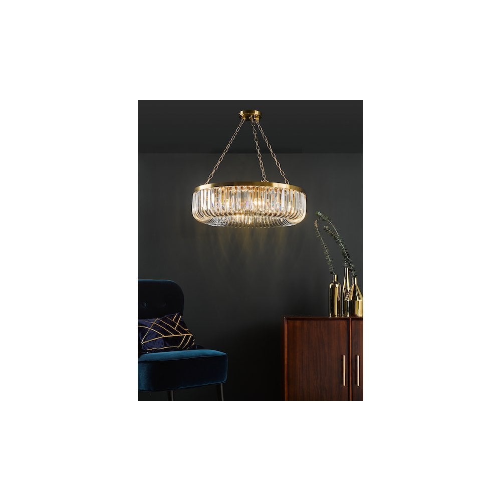 SIG0835 Sigourney 8 Light Pendant Satin Gold and Glass