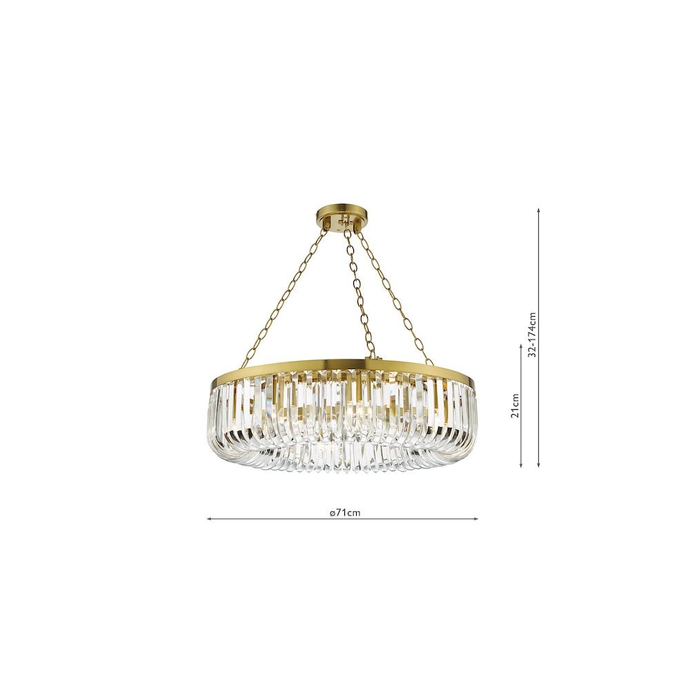 SIG0835 Sigourney 8 Light Pendant Satin Gold and Glass