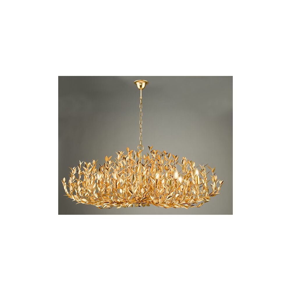 SIL1235 Silvius 12 Light Oval Pendant Gold Leaf