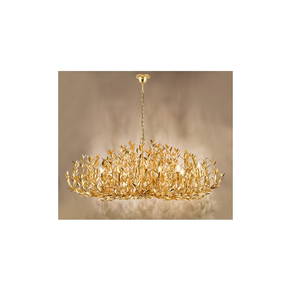SIL1235 Silvius 12 Light Oval Pendant Gold Leaf