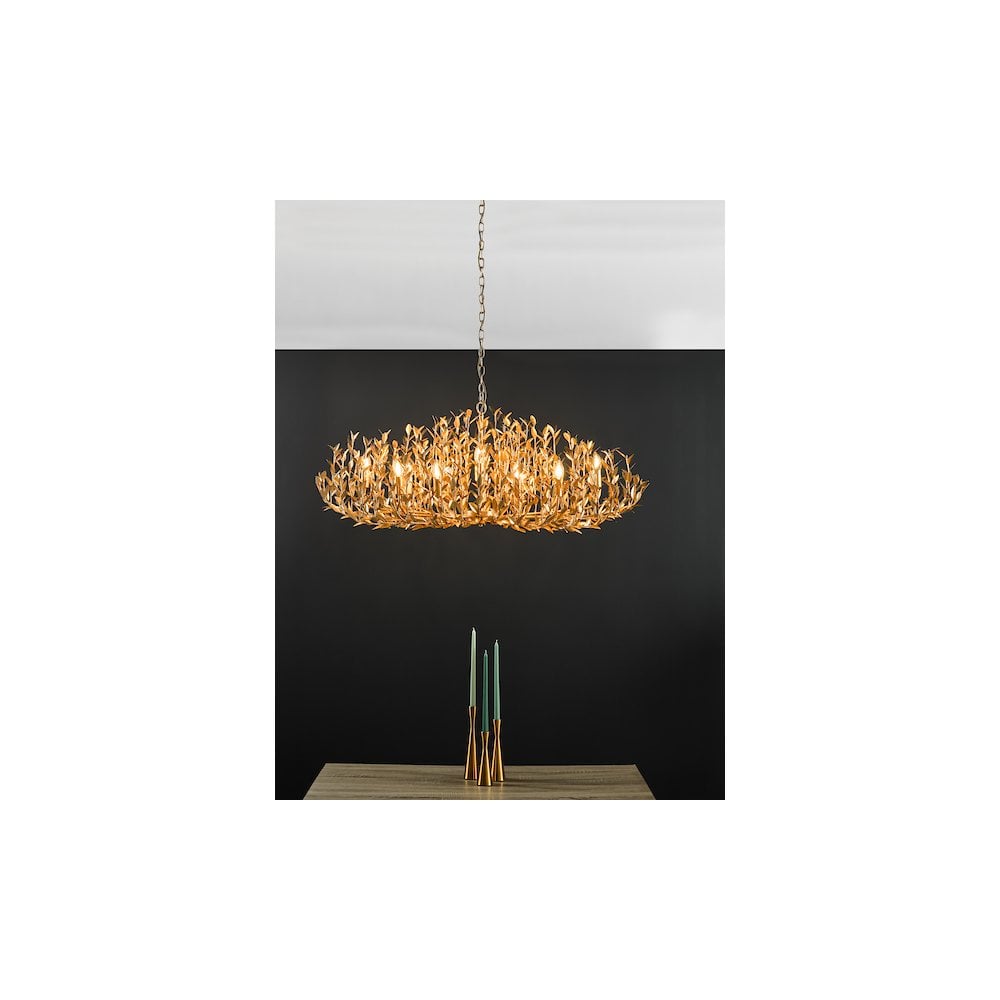 SIL1235 Silvius 12 Light Oval Pendant Gold Leaf