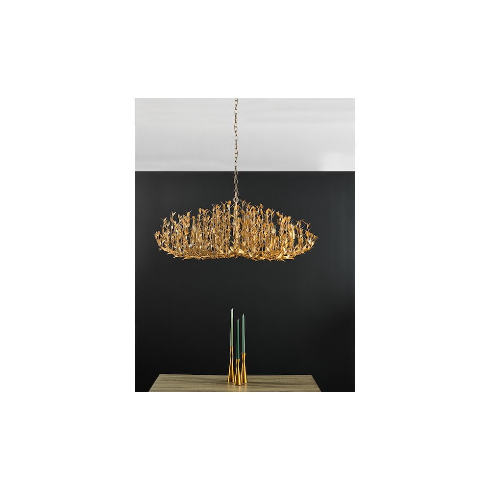 SIL1235 Silvius 12 Light Oval Pendant Gold Leaf