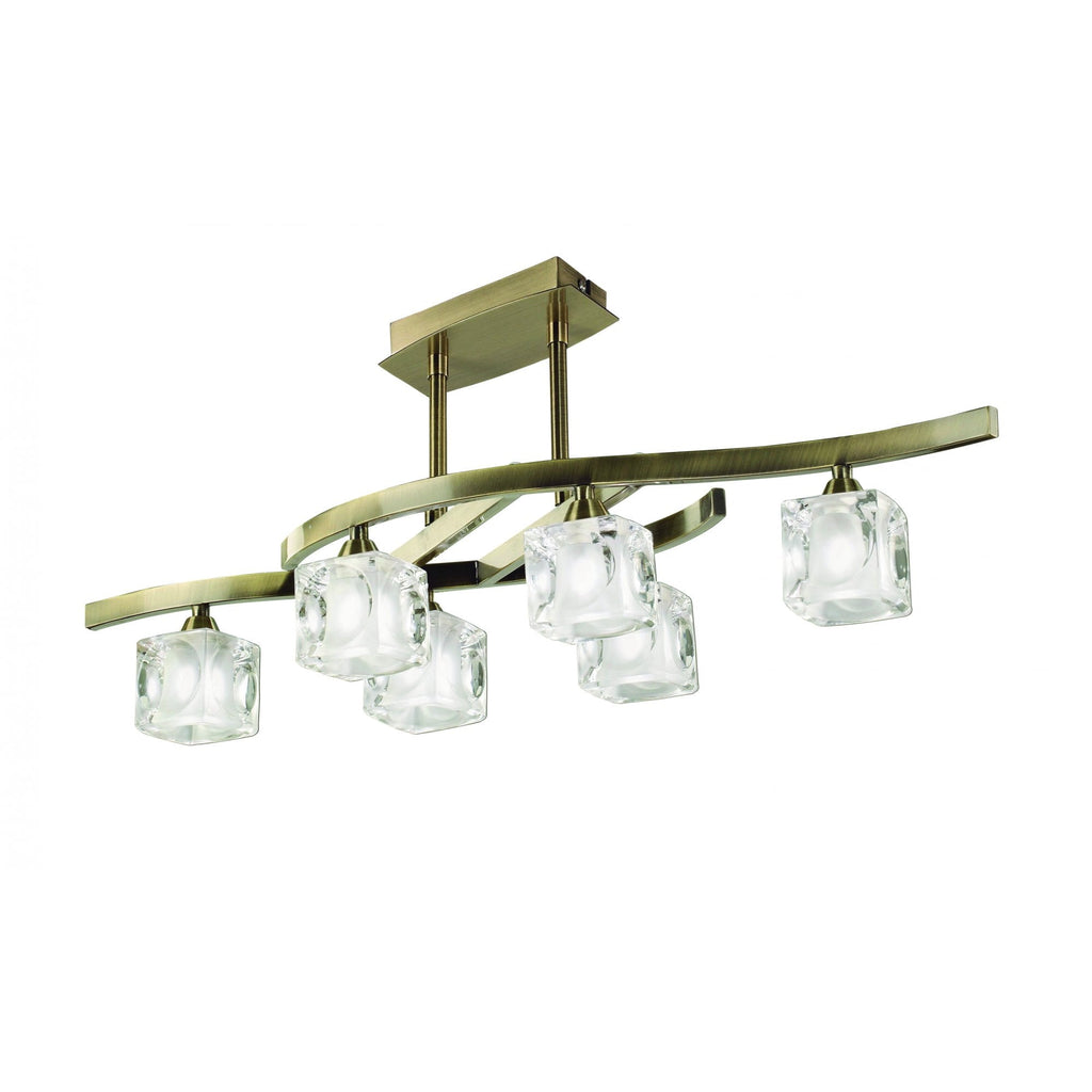 M2357AB/FR Cuadrax Rectangular Telescopic Semi Flush 6 Light G9 Antique Brass/Frosted Glass (0990)