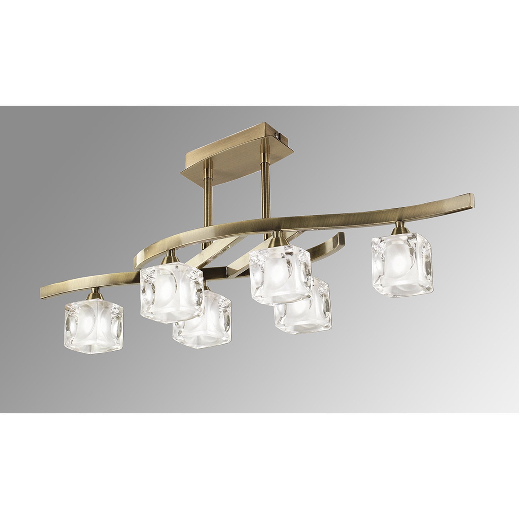 M2357AB/FR Cuadrax Rectangular Telescopic Semi Flush 6 Light G9 Antique Brass/Frosted Glass (0990)
