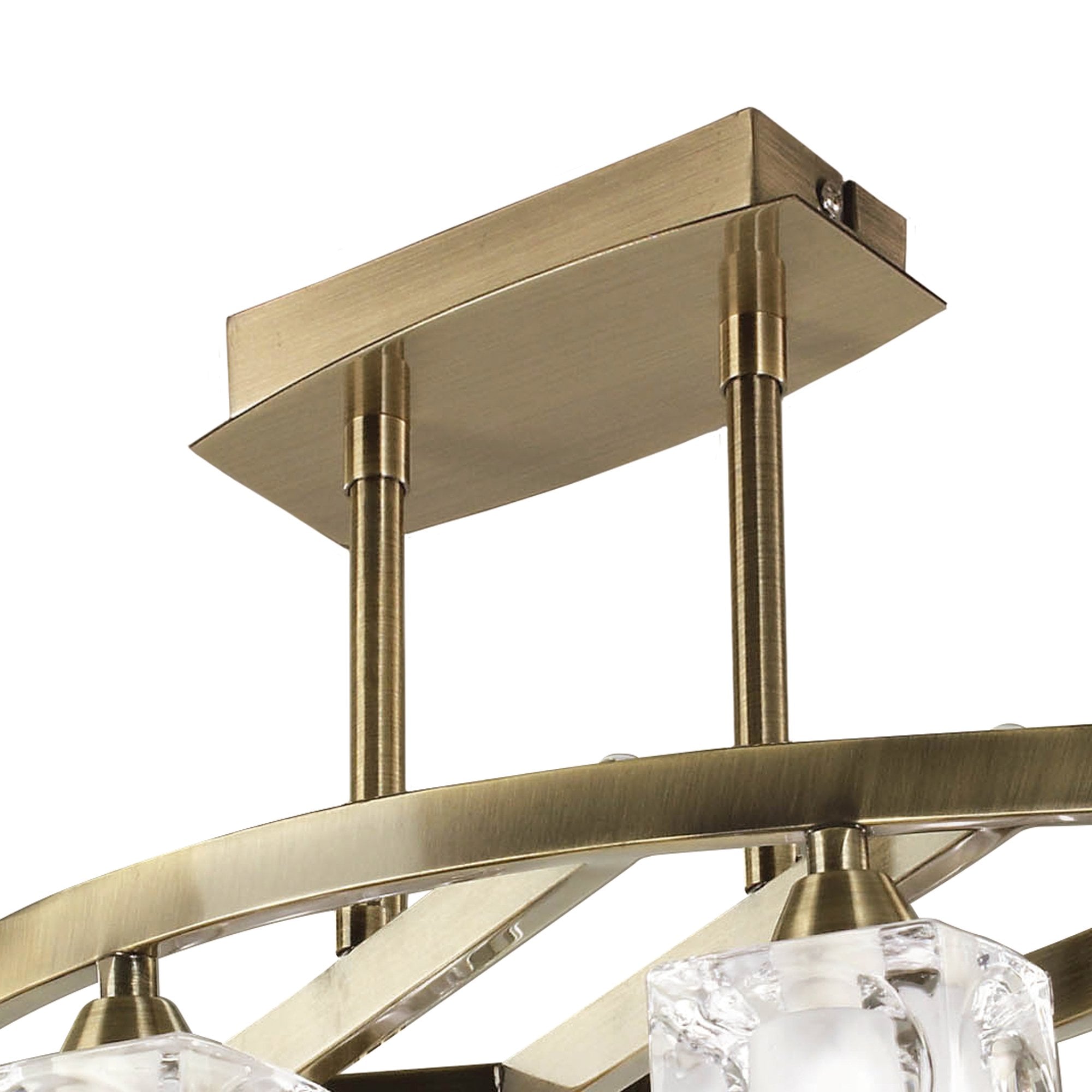 M2357AB/FR Cuadrax Rectangular Telescopic Semi Flush 6 Light G9 Antique Brass/Frosted Glass (0990)