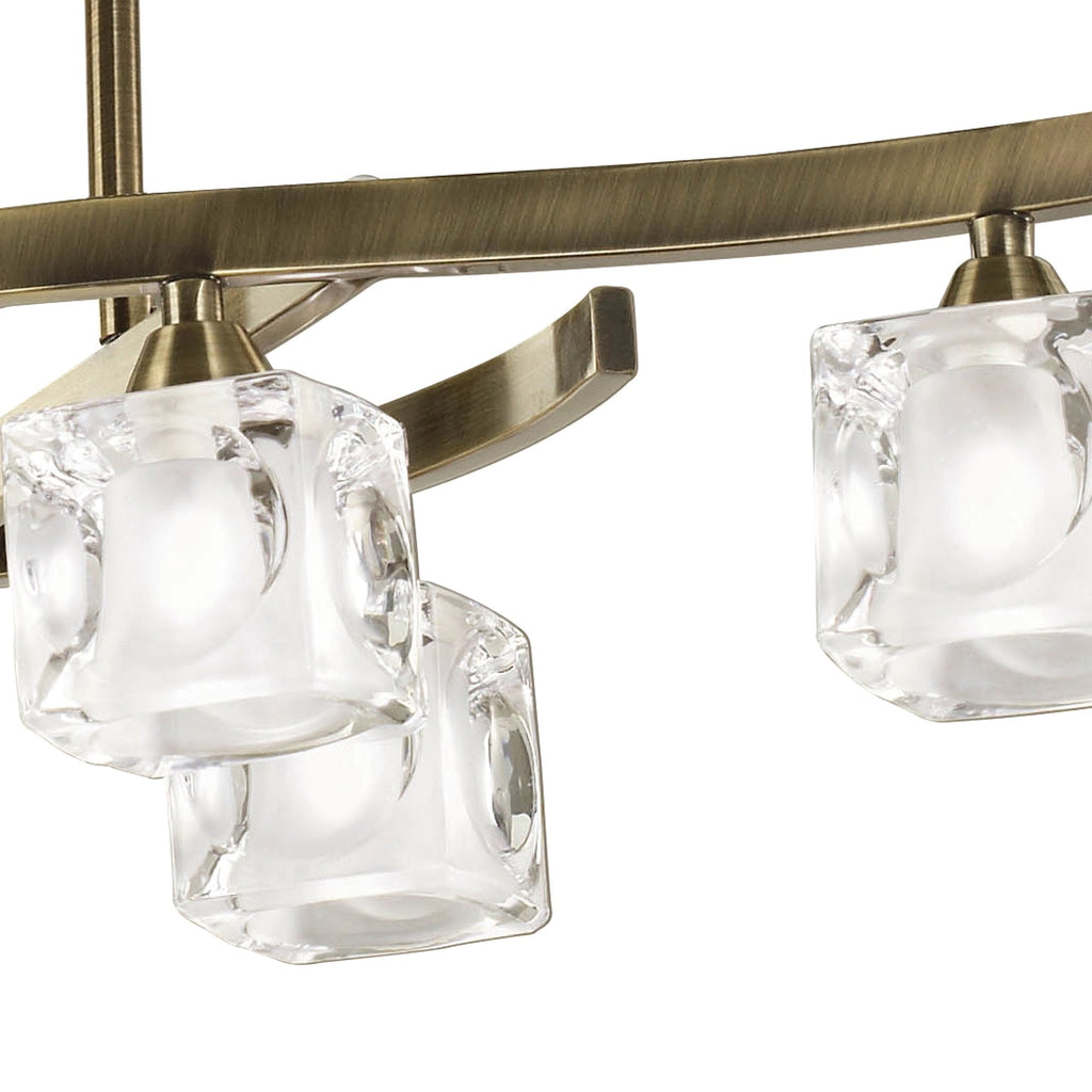 M2357AB/FR Cuadrax Rectangular Telescopic Semi Flush 6 Light G9 Antique Brass/Frosted Glass (0990)