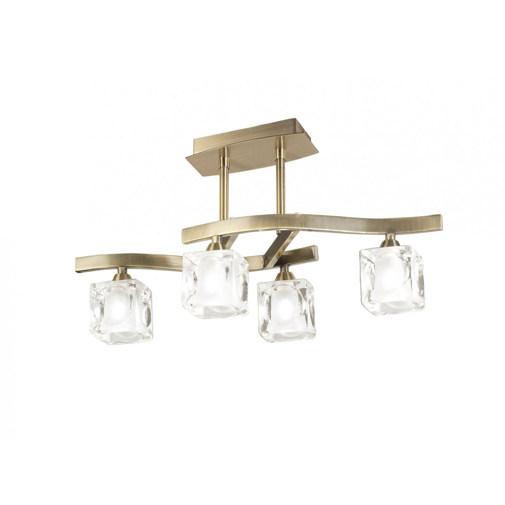 M0967AB/FR Cuadrax Square Semi Flush 4 Light G9 Antique Brass/Frosted Glass (0997)