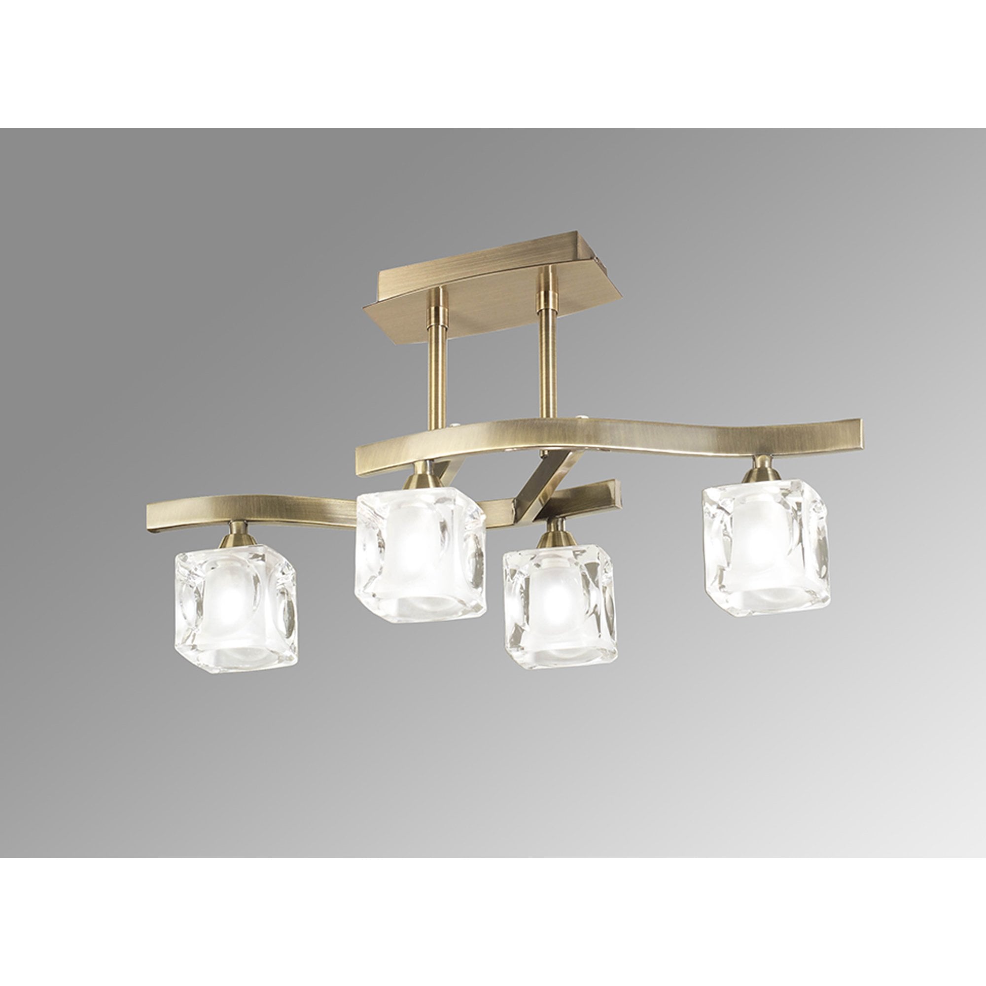 M0967AB/FR Cuadrax Square Semi Flush 4 Light G9 Antique Brass/Frosted Glass (0997)