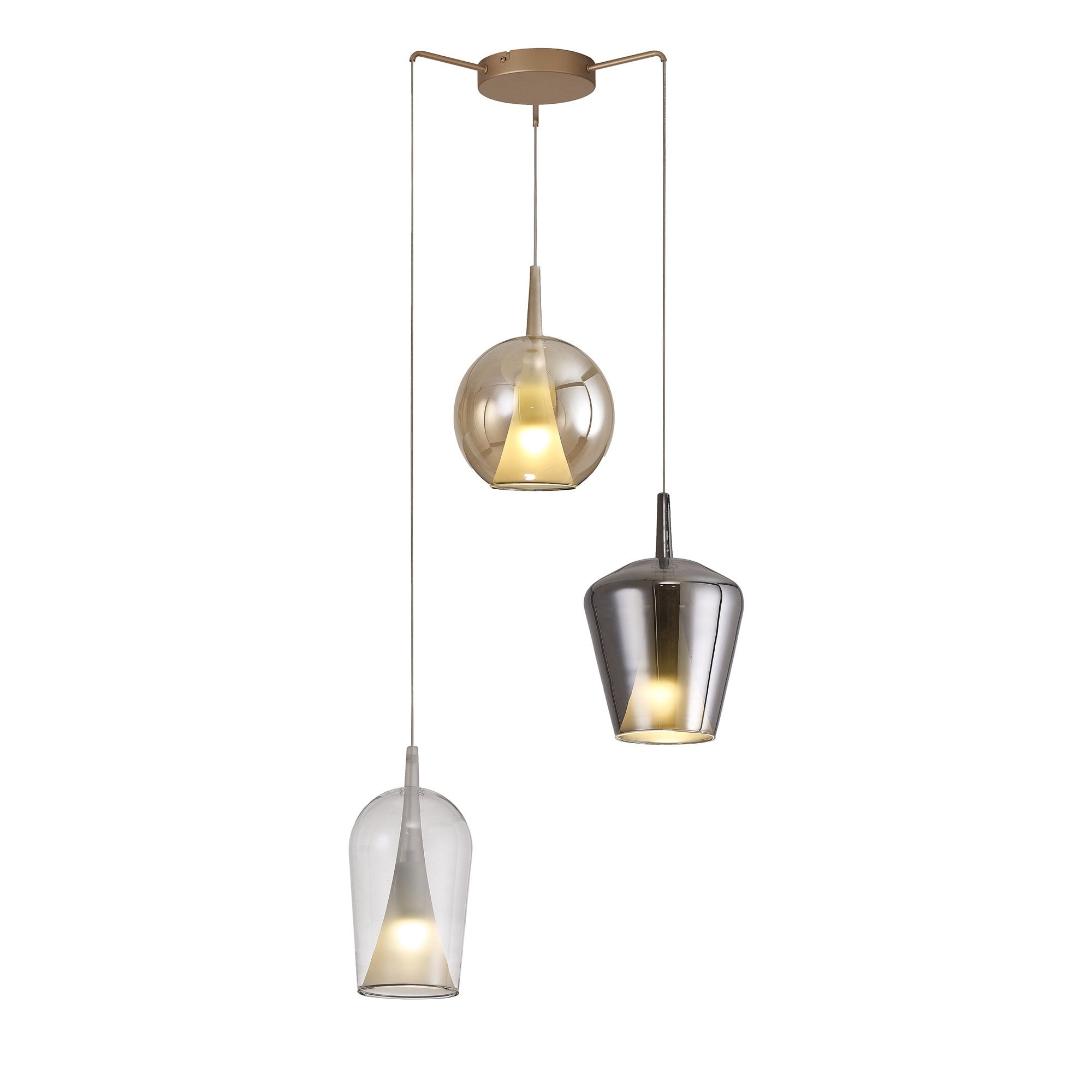 M8258 Elsa 3 Light Pendant With Mixed Shades Clear/Chrome/Bronze Glass With Frosted Inner Cone