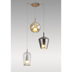 M8258 Elsa 3 Light Pendant With Mixed Shades Clear/Chrome/Bronze Glass With Frosted Inner Cone