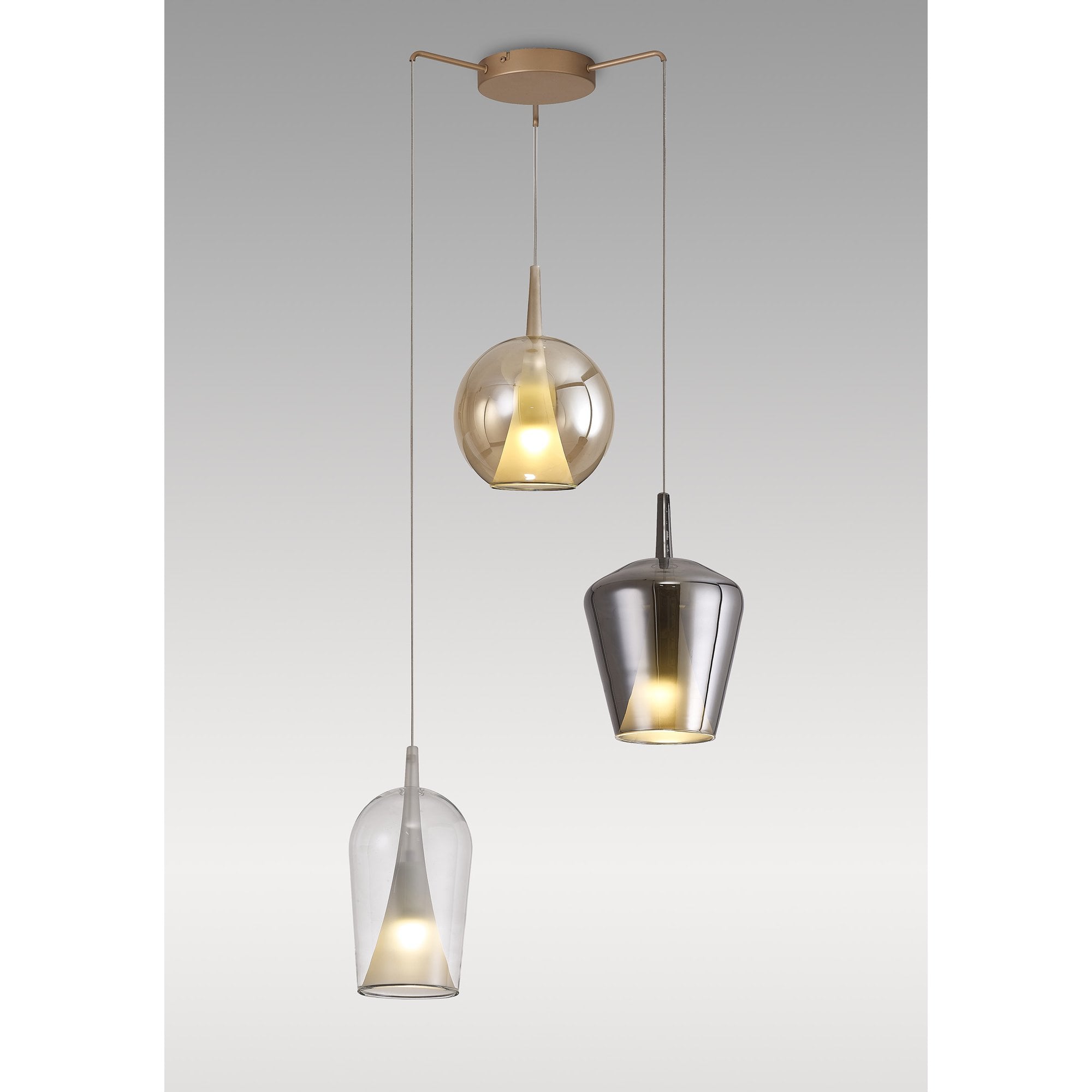 M8258 Elsa 3 Light Pendant With Mixed Shades Clear/Chrome/Bronze Glass With Frosted Inner Cone