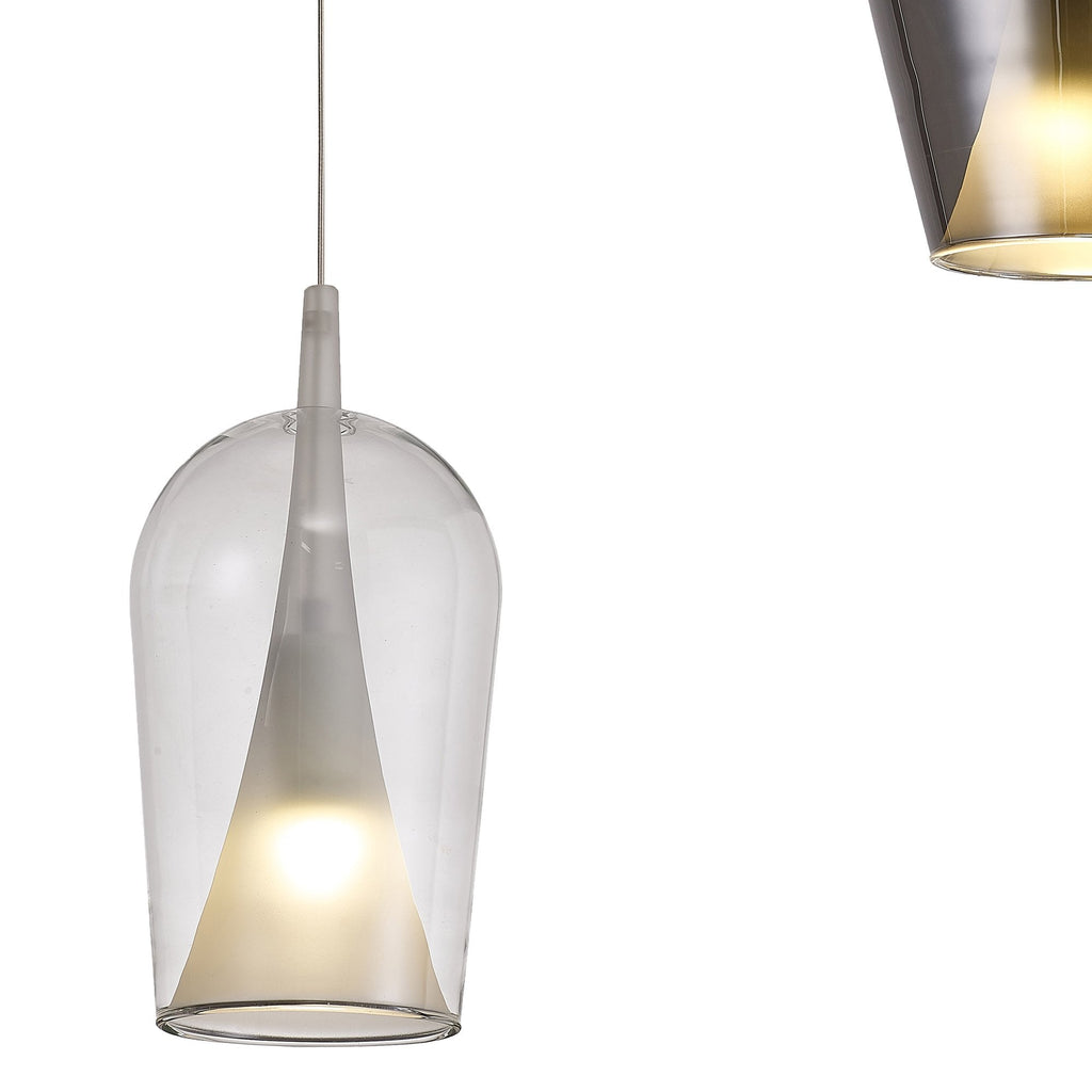 M8258 Elsa 3 Light Pendant With Mixed Shades Clear/Chrome/Bronze Glass With Frosted Inner Cone