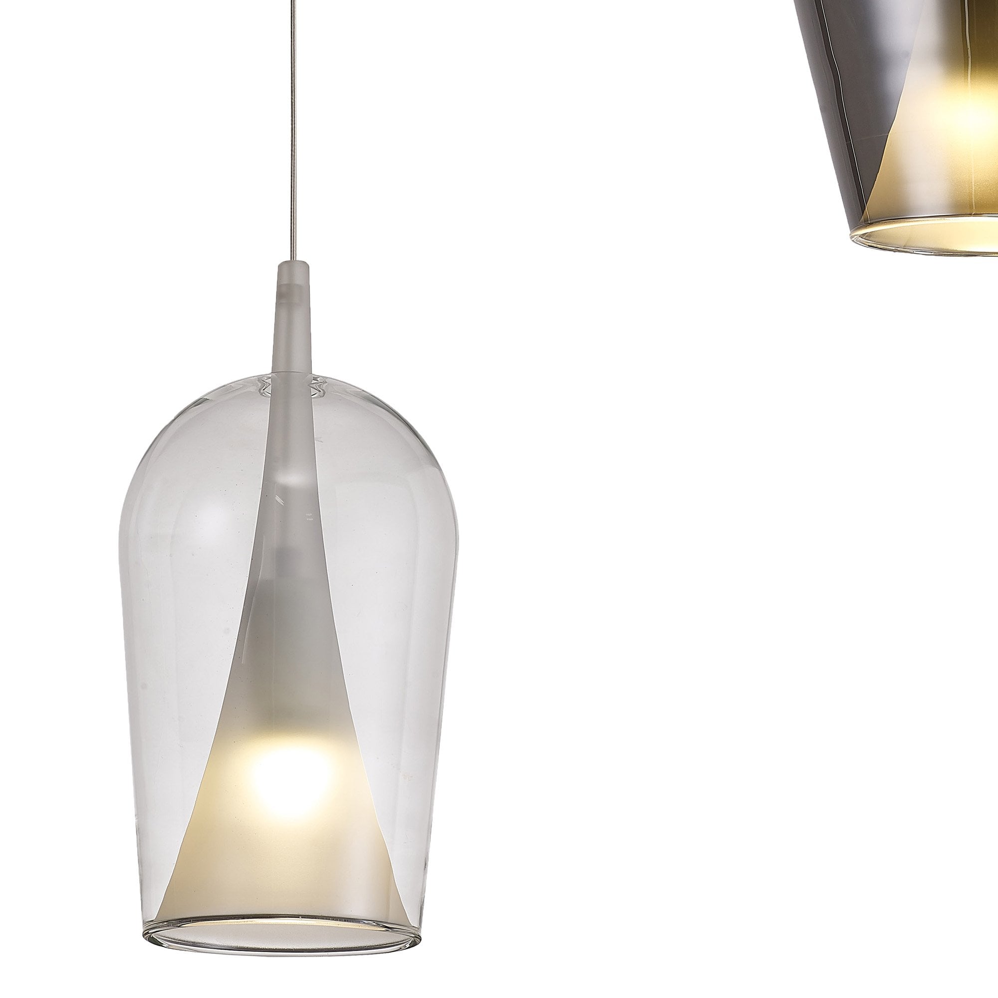 M8258 Elsa 3 Light Pendant With Mixed Shades Clear/Chrome/Bronze Glass With Frosted Inner Cone