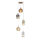 M8259 Elsa 5 Light Pendant With Mixed Shades Clear/Chrome/Bronze/Copper Glass With Frosted Inner Cone