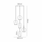 M8259 Elsa 5 Light Pendant With Mixed Shades Clear/Chrome/Bronze/Copper Glass With Frosted Inner Cone