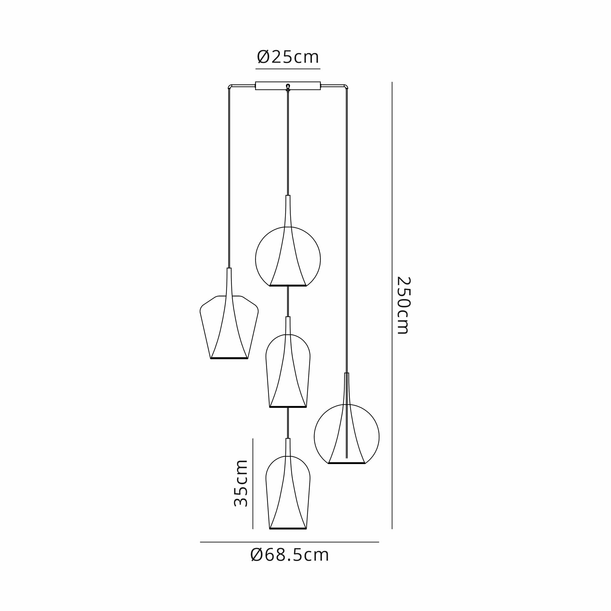 M8259 Elsa 5 Light Pendant With Mixed Shades Clear/Chrome/Bronze/Copper Glass With Frosted Inner Cone