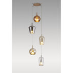 M8259 Elsa 5 Light Pendant With Mixed Shades Clear/Chrome/Bronze/Copper Glass With Frosted Inner Cone