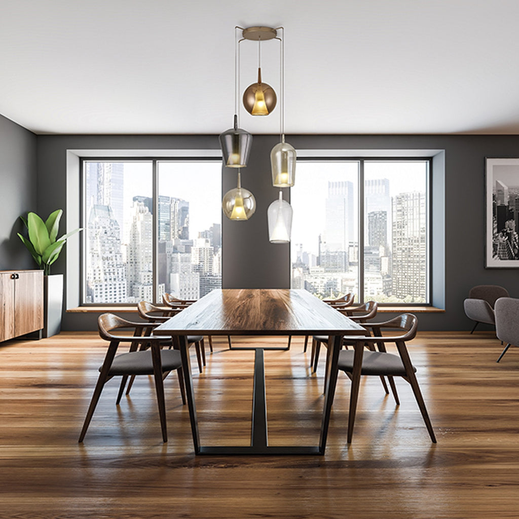 M8259 Elsa 5 Light Pendant With Mixed Shades Clear/Chrome/Bronze/Copper Glass With Frosted Inner Cone