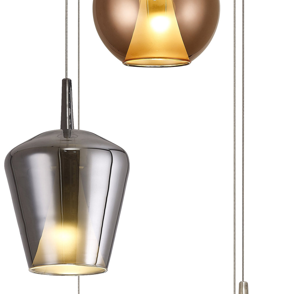 M8259 Elsa 5 Light Pendant With Mixed Shades Clear/Chrome/Bronze/Copper Glass With Frosted Inner Cone