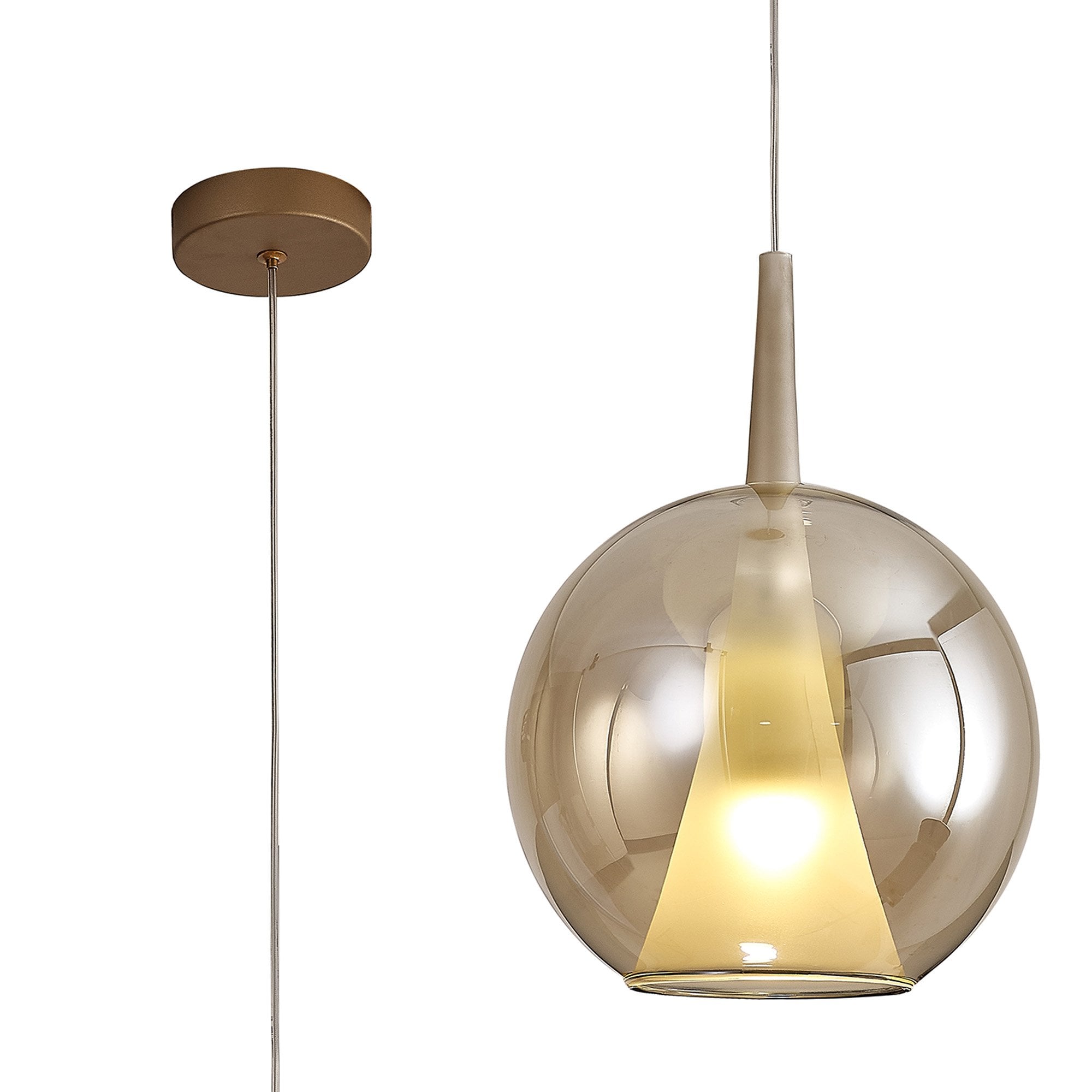 M8255 Elsa 1 Light Pendant With Round Shade Bronze Glass With Frosted Inner Cone