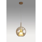 M8255 Elsa 1 Light Pendant With Round Shade Bronze Glass With Frosted Inner Cone