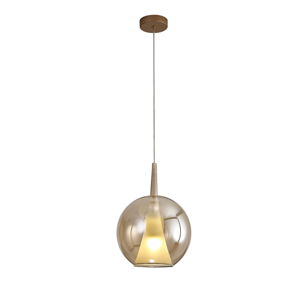 M8255 Elsa 1 Light Pendant With Round Shade Bronze Glass With Frosted Inner Cone