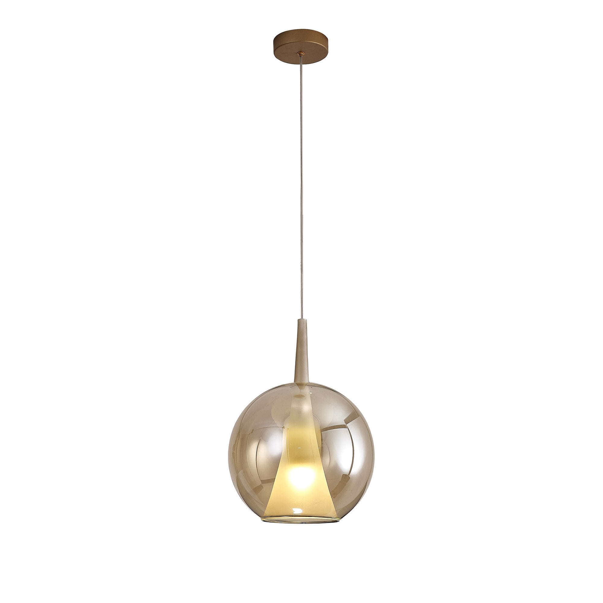 M8255 Elsa 1 Light Pendant With Round Shade Bronze Glass With Frosted Inner Cone