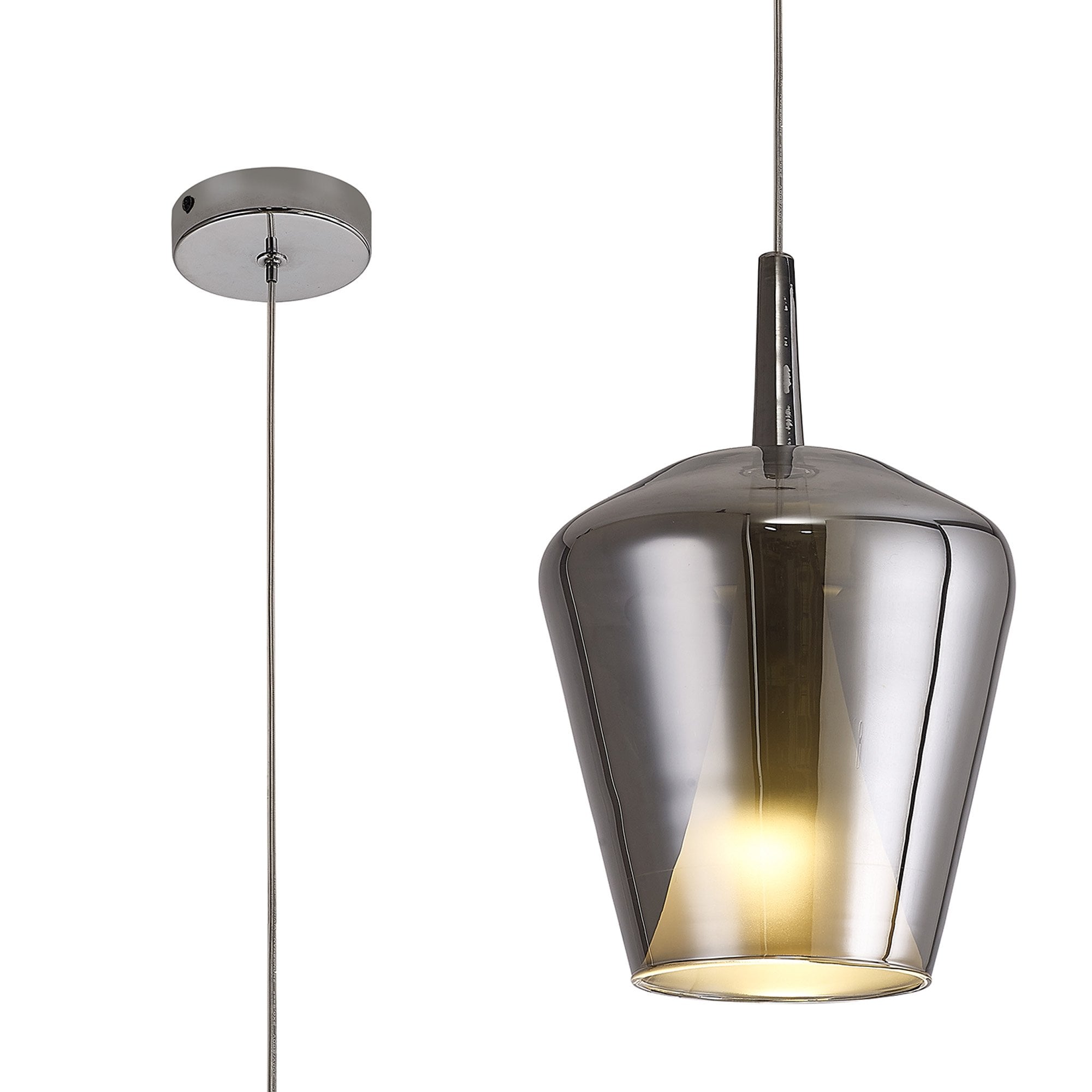 M8256 Elsa 1 Light Pendant With Inverted Bell Shade Chrome Glass With Frosted Inner Cone