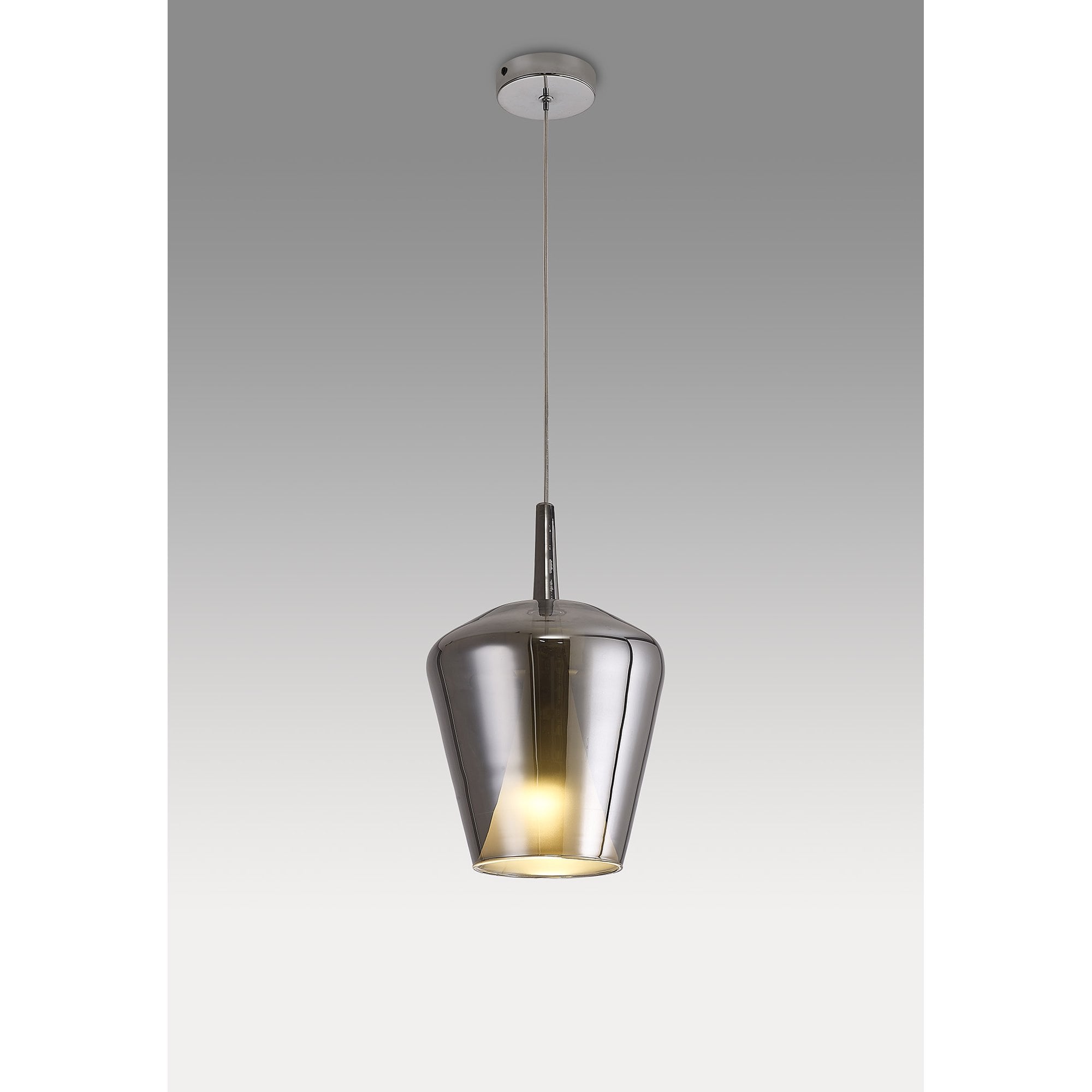 M8256 Elsa 1 Light Pendant With Inverted Bell Shade Chrome Glass With Frosted Inner Cone